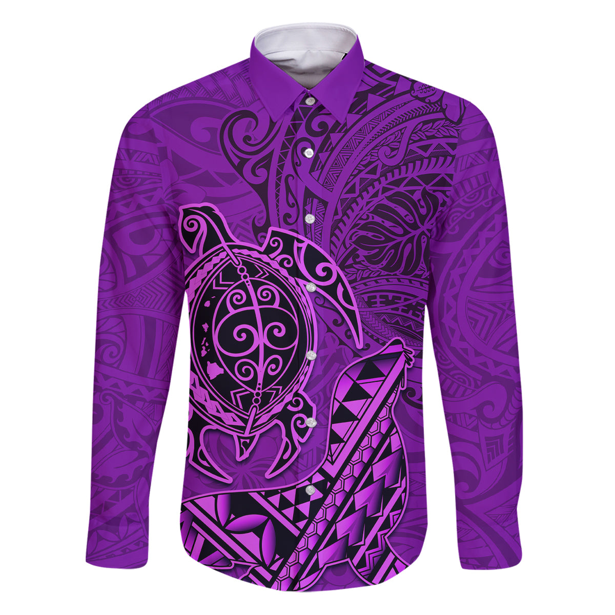 Hawaii Monk Seal and Dolphin Family Matching Puletasi and Hawaiian Shirt Polynesian Kakau Pattern Purple LT03 Dad's Shirt - Long Sleeve Purple - Polynesian Pride