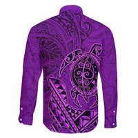 Hawaii Monk Seal and Dolphin Family Matching Puletasi and Hawaiian Shirt Polynesian Kakau Pattern Purple LT03 - Polynesian Pride