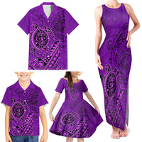 Hawaii Monk Seal and Dolphin Family Matching Tank Maxi Dress and Hawaiian Shirt Polynesian Kakau Pattern Purple