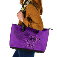 Hawaii Monk Seal and Dolphin Leather Tote Bag Polynesian Kakau Pattern Purple LT03 Purple - Polynesian Pride