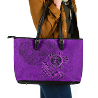 Hawaii Monk Seal and Dolphin Leather Tote Bag Polynesian Kakau Pattern Purple LT03 - Polynesian Pride