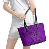 Hawaii Monk Seal and Dolphin Leather Tote Bag Polynesian Kakau Pattern Purple LT03 - Polynesian Pride