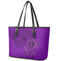 Hawaii Monk Seal and Dolphin Leather Tote Bag Polynesian Kakau Pattern Purple LT03 - Polynesian Pride
