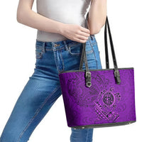 Hawaii Monk Seal and Dolphin Leather Tote Bag Polynesian Kakau Pattern Purple LT03 - Polynesian Pride