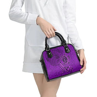Hawaii Monk Seal and Dolphin Shoulder Handbag Polynesian Kakau Pattern Purple