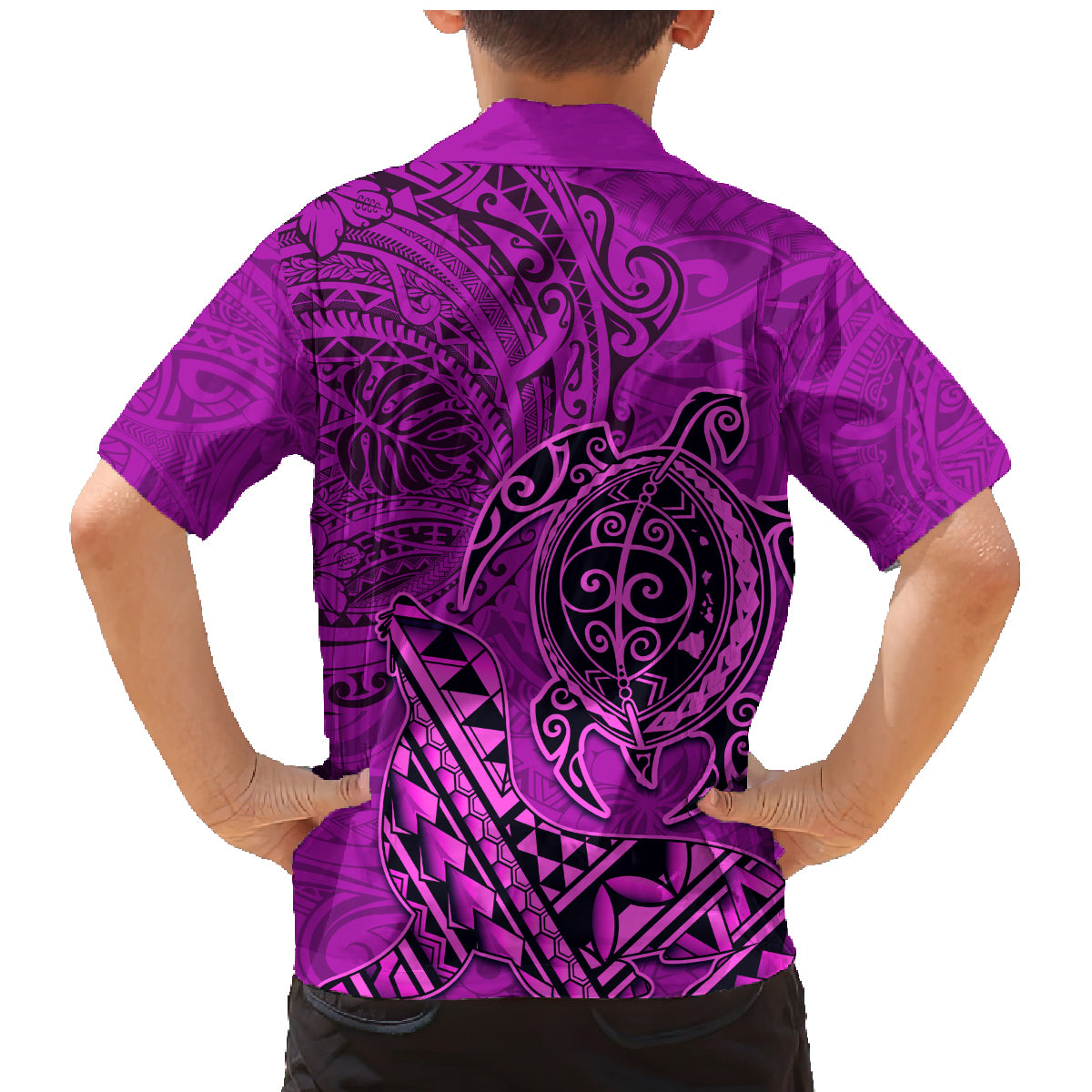 Hawaii Monk Seal and Dolphin Family Matching Mermaid Dress and Hawaiian Shirt Polynesian Kakau Pattern Pink LT03 - Polynesian Pride
