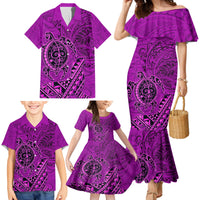 Hawaii Monk Seal and Dolphin Family Matching Mermaid Dress and Hawaiian Shirt Polynesian Kakau Pattern Pink LT03 - Polynesian Pride