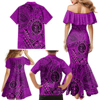 Hawaii Monk Seal and Dolphin Family Matching Mermaid Dress and Hawaiian Shirt Polynesian Kakau Pattern Pink LT03 - Polynesian Pride