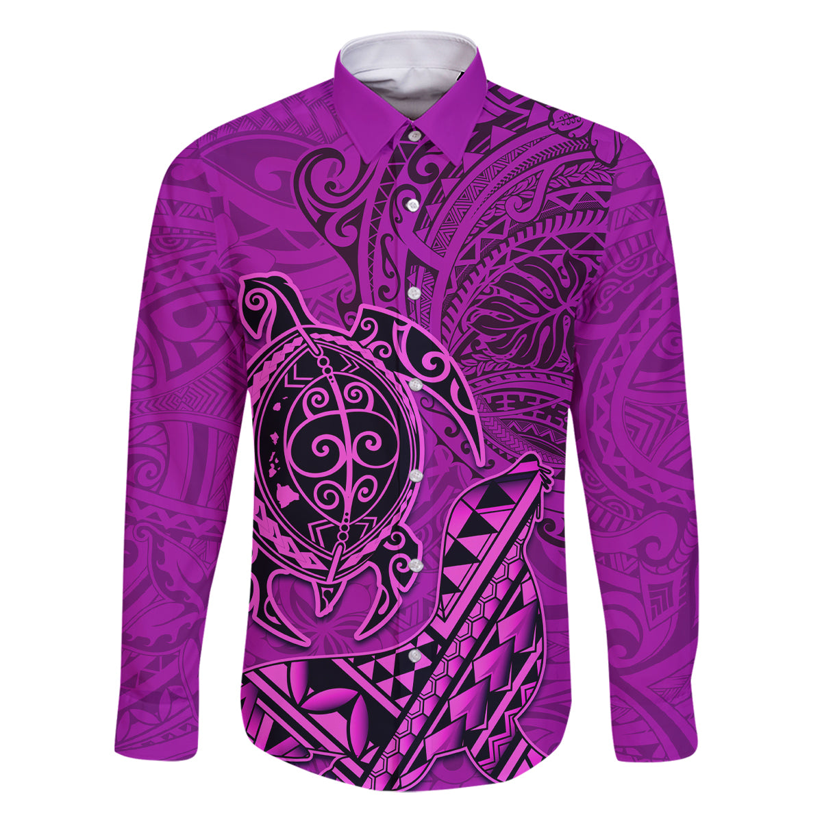 Hawaii Monk Seal and Dolphin Family Matching Mermaid Dress and Hawaiian Shirt Polynesian Kakau Pattern Pink LT03 Dad's Shirt - Long Sleeve Pink - Polynesian Pride