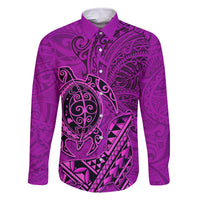 Hawaii Monk Seal and Dolphin Family Matching Mermaid Dress and Hawaiian Shirt Polynesian Kakau Pattern Pink LT03 Dad's Shirt - Long Sleeve Pink - Polynesian Pride