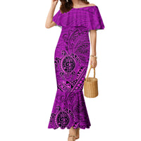 Hawaii Monk Seal and Dolphin Family Matching Mermaid Dress and Hawaiian Shirt Polynesian Kakau Pattern Pink LT03 Mom's Dress Pink - Polynesian Pride
