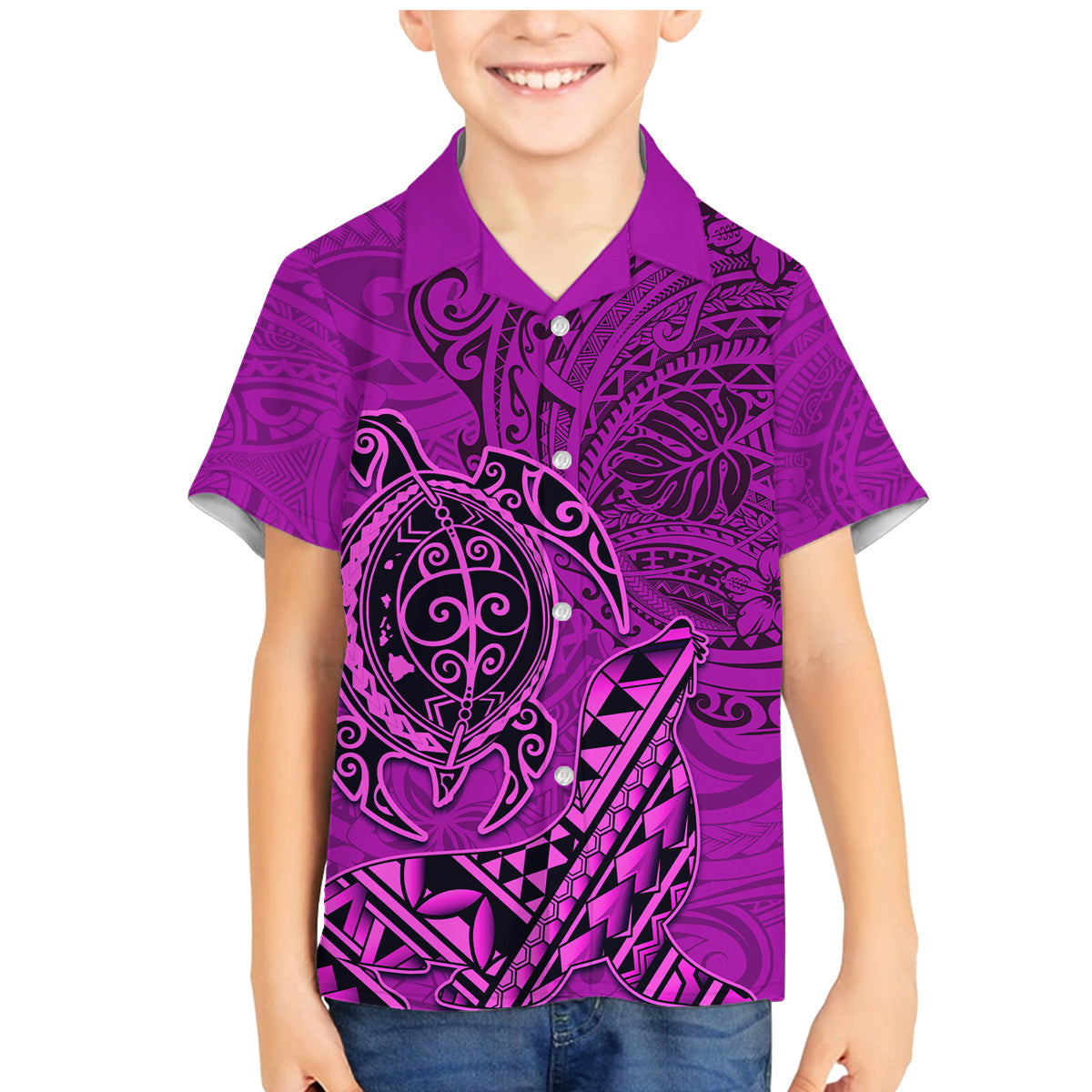 Hawaii Monk Seal and Dolphin Family Matching Mermaid Dress and Hawaiian Shirt Polynesian Kakau Pattern Pink LT03 Son's Shirt Pink - Polynesian Pride