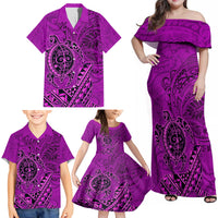 Hawaii Monk Seal and Dolphin Family Matching Off Shoulder Maxi Dress and Hawaiian Shirt Polynesian Kakau Pattern Pink LT03 - Polynesian Pride