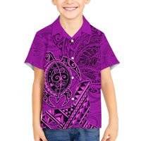 Hawaii Monk Seal and Dolphin Family Matching Off Shoulder Maxi Dress and Hawaiian Shirt Polynesian Kakau Pattern Pink LT03 Son's Shirt Pink - Polynesian Pride