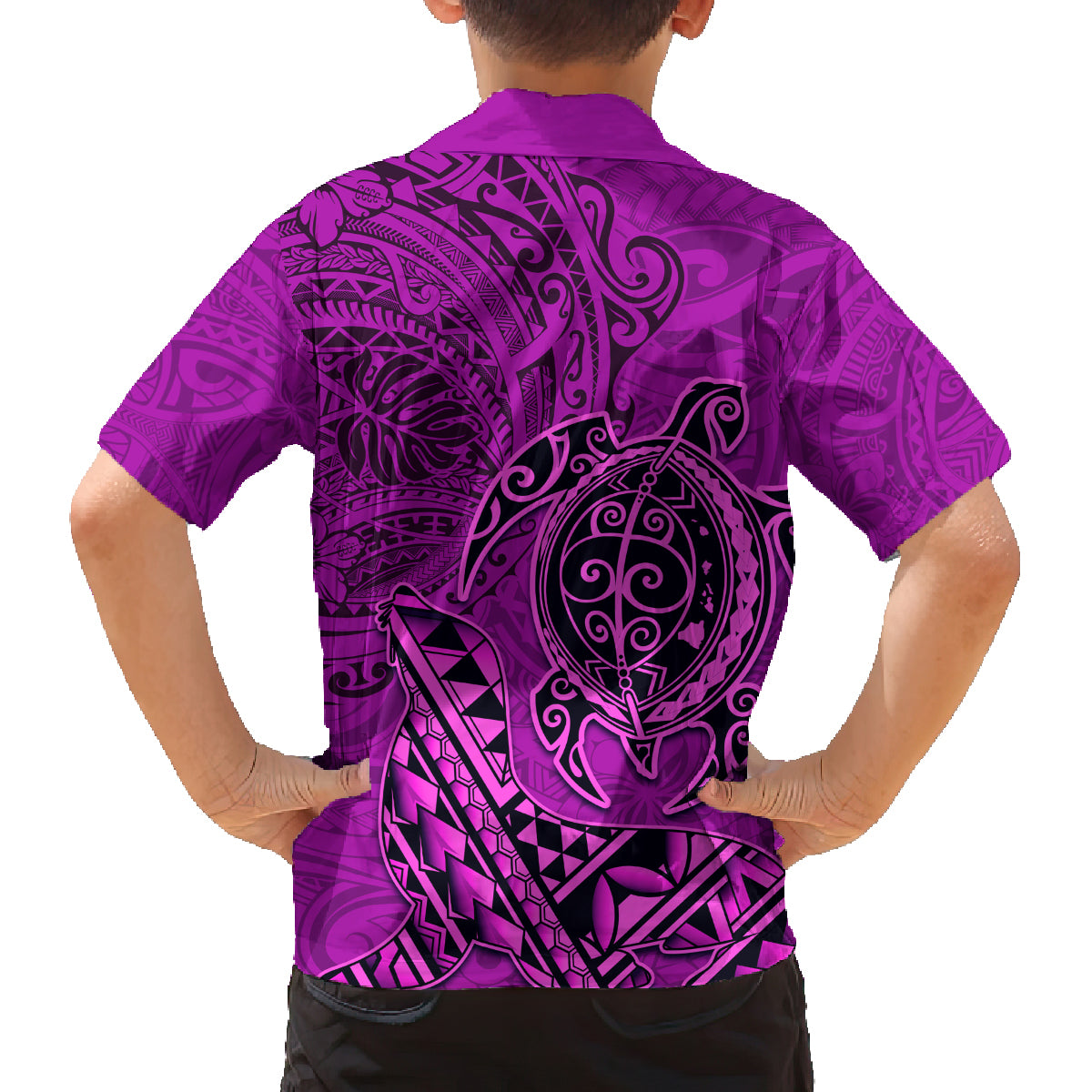 Hawaii Monk Seal and Dolphin Family Matching Puletasi and Hawaiian Shirt Polynesian Kakau Pattern Pink LT03 - Polynesian Pride