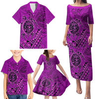 Hawaii Monk Seal and Dolphin Family Matching Puletasi and Hawaiian Shirt Polynesian Kakau Pattern Pink LT03 - Polynesian Pride