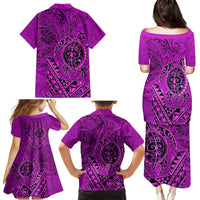Hawaii Monk Seal and Dolphin Family Matching Puletasi and Hawaiian Shirt Polynesian Kakau Pattern Pink LT03 - Polynesian Pride