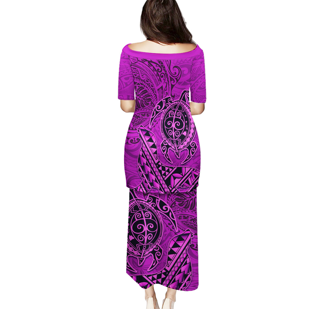 Hawaii Monk Seal and Dolphin Family Matching Puletasi and Hawaiian Shirt Polynesian Kakau Pattern Pink LT03 - Polynesian Pride