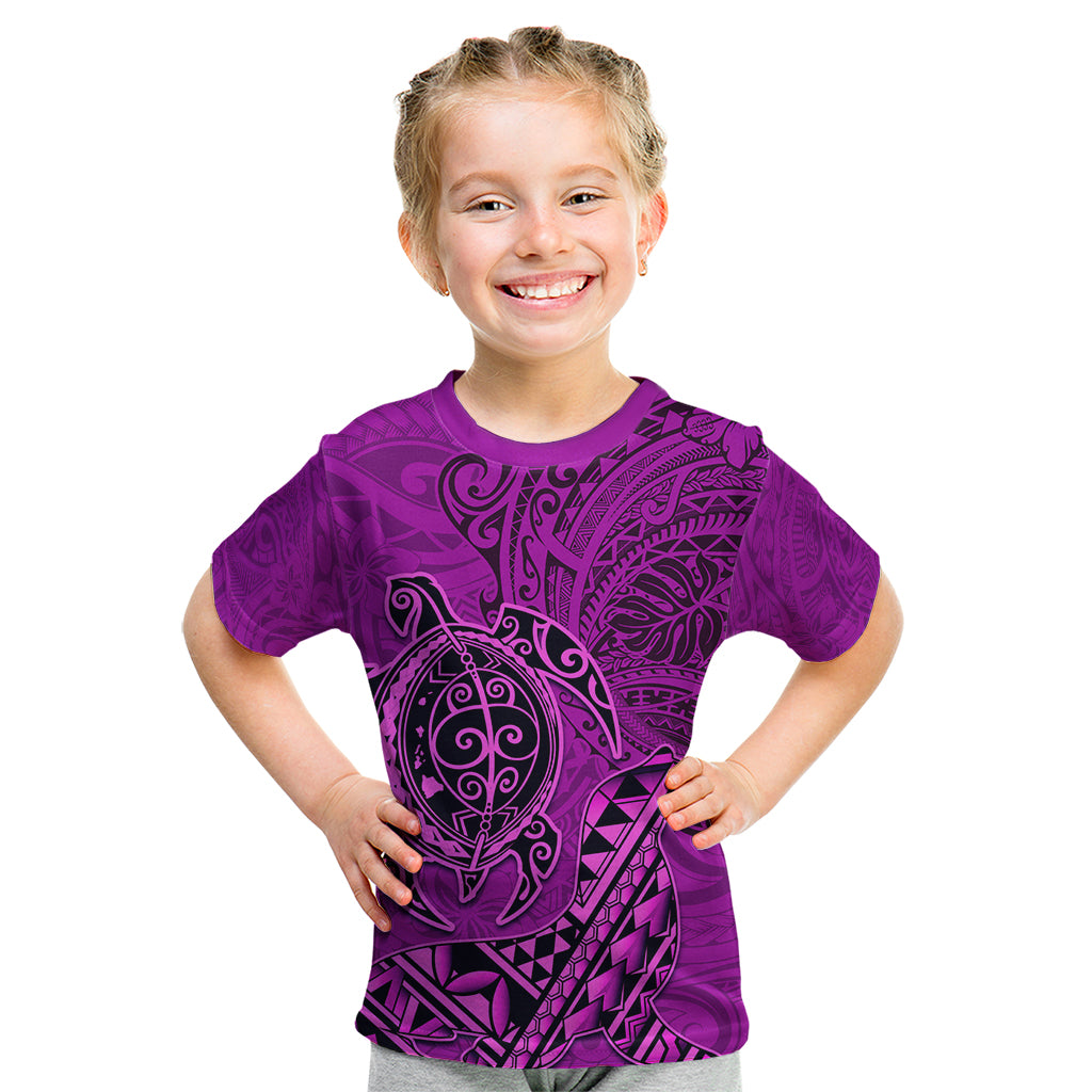 Hawaii Monk Seal and Dolphin Kid T Shirt Polynesian Kakau Pattern Pink LT03 Pink - Polynesian Pride