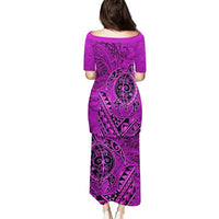 Hawaii Monk Seal and Dolphin Puletasi Polynesian Kakau Pattern Pink