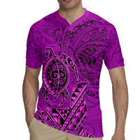 Hawaii Monk Seal and Dolphin Rugby Jersey Polynesian Kakau Pattern Pink LT03 - Polynesian Pride