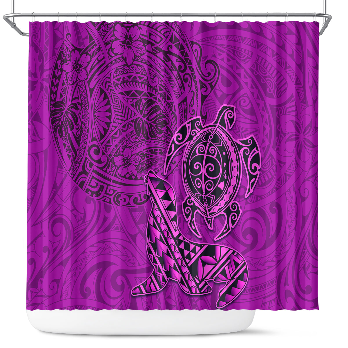 Hawaii Monk Seal and Dolphin Shower Curtain Polynesian Kakau Pattern Pink LT03 Pink - Polynesian Pride