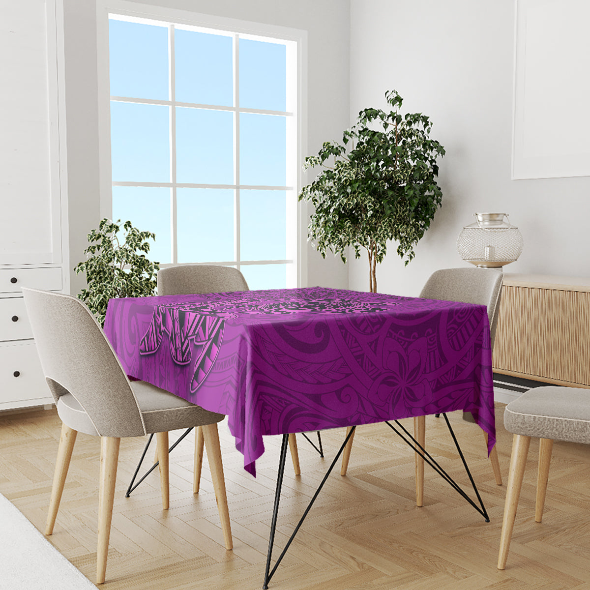 Hawaii Monk Seal and Dolphin Tablecloth Polynesian Kakau Pattern Pink