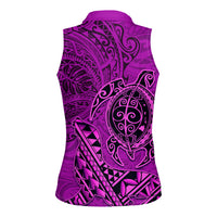 Hawaii Monk Seal and Dolphin Women Sleeveless Polo Shirt Polynesian Kakau Pattern Pink