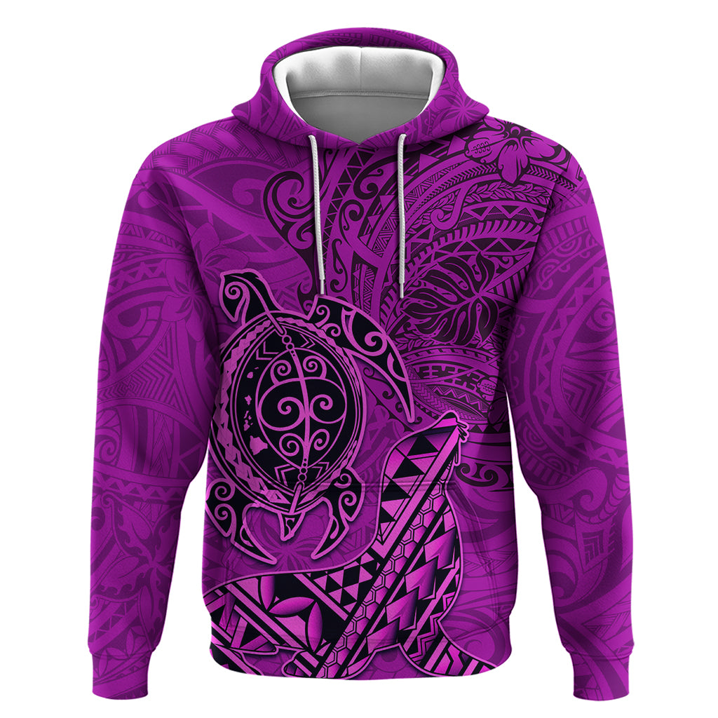 Hawaii Monk Seal and Dolphin Zip Hoodie Polynesian Kakau Pattern Pink
