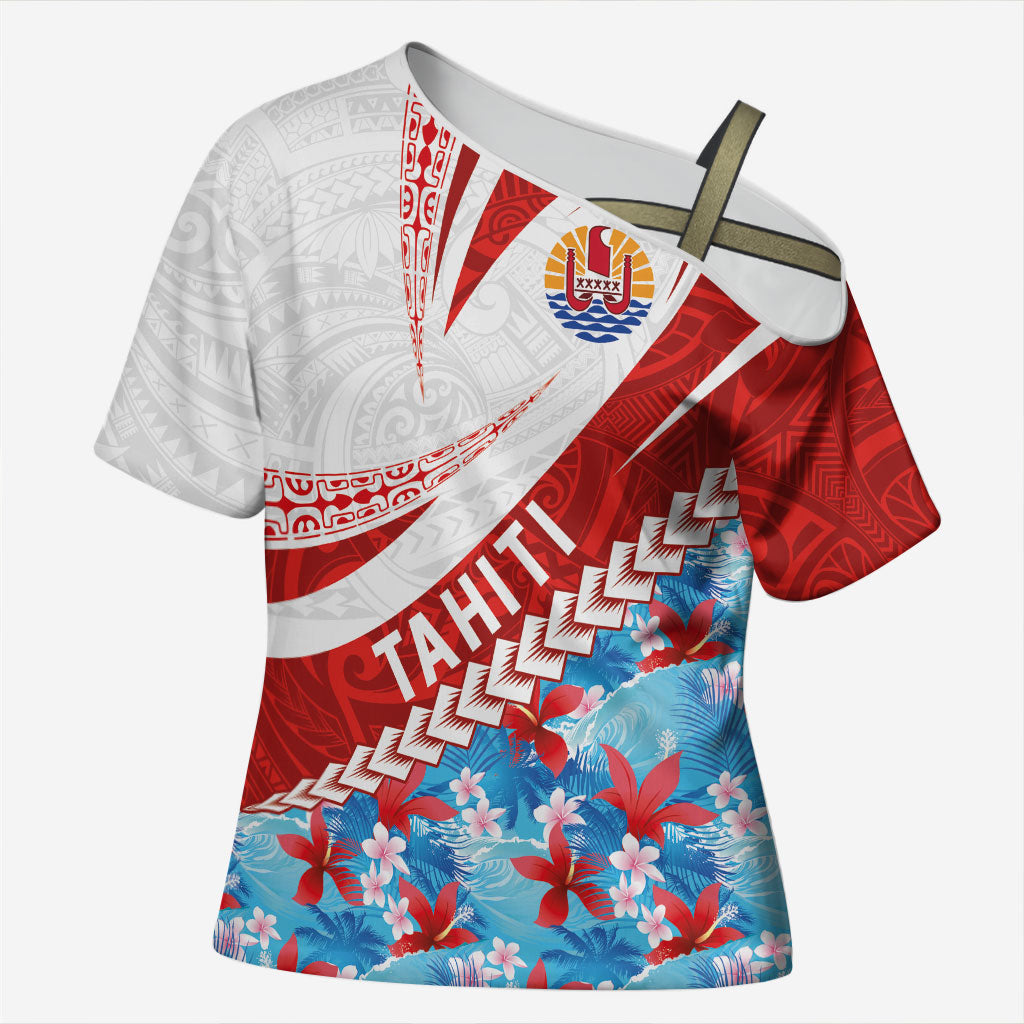 Personalized Tahiti Surfing 2026 Cross Shoulder Shirt Marquesan Tattoo-Sporty Style LT03 Female Multicolor - Polynesian Pride