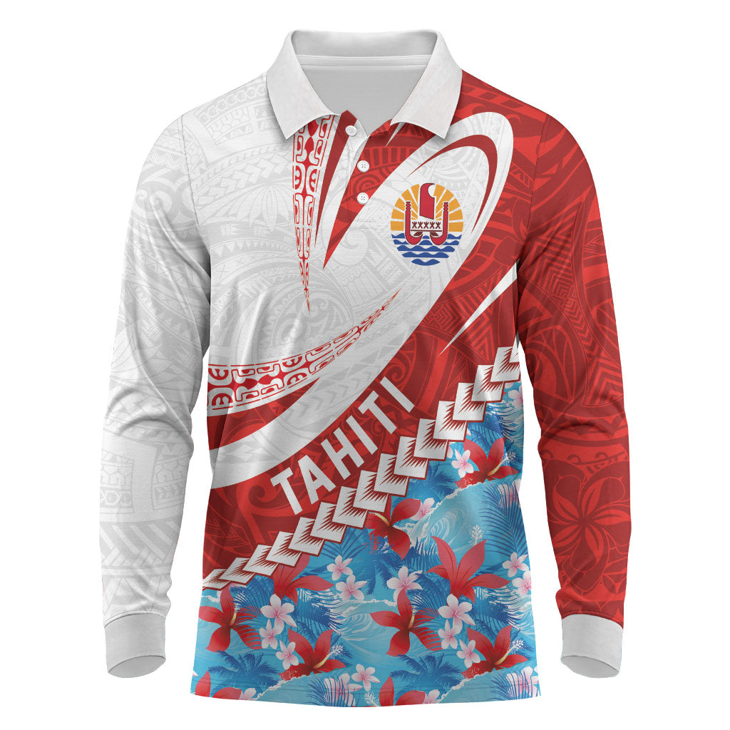 Personalized Tahiti Surfing 2026 Long Sleeve Polo Shirt Marquesan Tattoo-Sporty Style LT03 Multicolor - Polynesian Pride