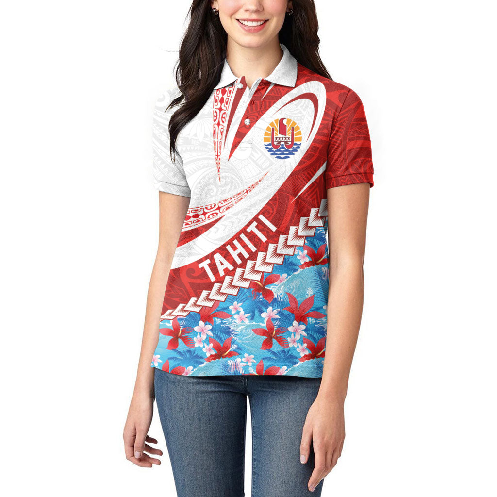 Personalized Tahiti Surfing 2026 Women Polo Shirt Marquesan Tattoo-Sporty Style LT03 - Polynesian Pride