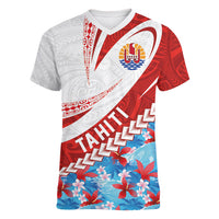 Personalized Tahiti Surfing 2026 Women V-Neck T-Shirt Marquesan Tattoo-Sporty Style LT03 Female Multicolor - Polynesian Pride