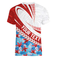 Personalized Tahiti Surfing 2026 Women V-Neck T-Shirt Marquesan Tattoo-Sporty Style LT03 - Polynesian Pride