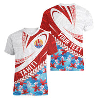 Personalized Tahiti Surfing 2026 Women V-Neck T-Shirt Marquesan Tattoo-Sporty Style LT03 - Polynesian Pride