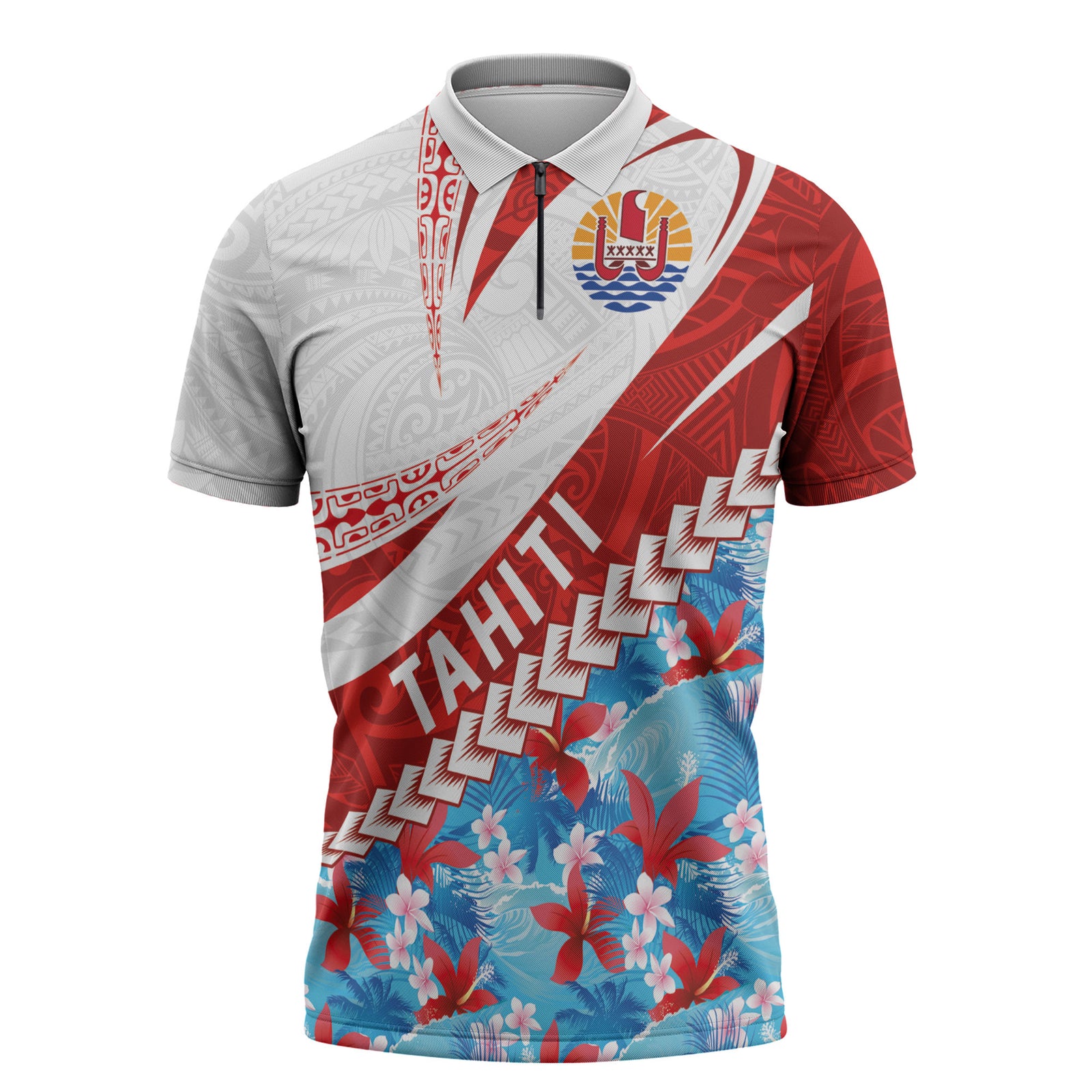 Personalized Tahiti Surfing 2026 Zipper Polo Shirt Marquesan Tattoo-Sporty Style LT03 Multicolor - Polynesian Pride