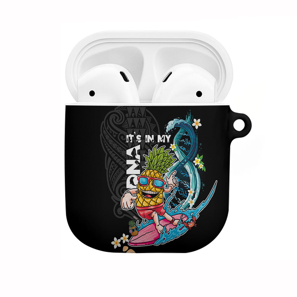 Hawaii Pineapple Surfing AirPods Case It's in My DNA - Kakau and Polynesian Pattern LT03 Black - Polynesian Pride