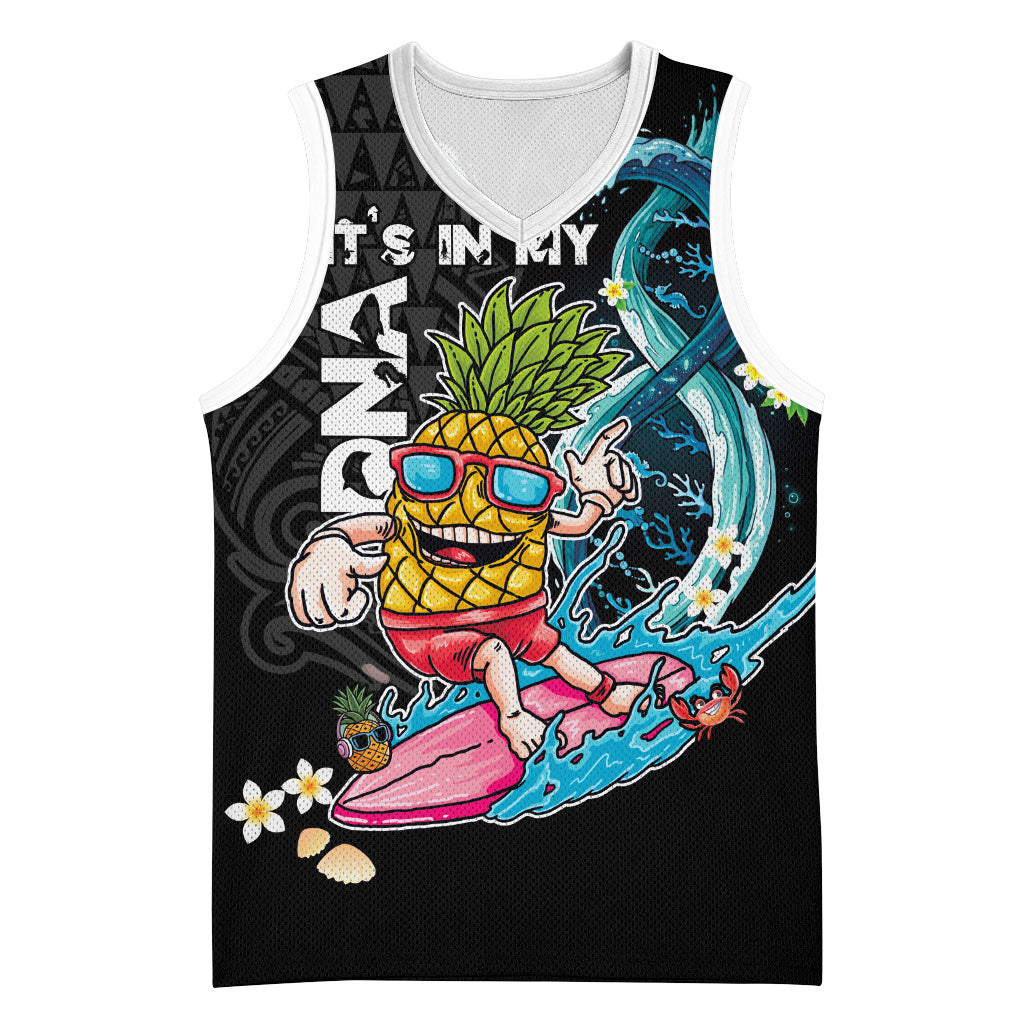 Hawaii Pineapple Surfing Basketball Jersey It's in My DNA - Kakau and Polynesian Pattern LT03 Unisex Black - Polynesian Pride