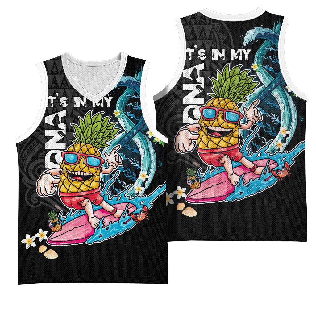 Hawaii Pineapple Surfing Basketball Jersey It's in My DNA - Kakau and Polynesian Pattern LT03 - Polynesian Pride