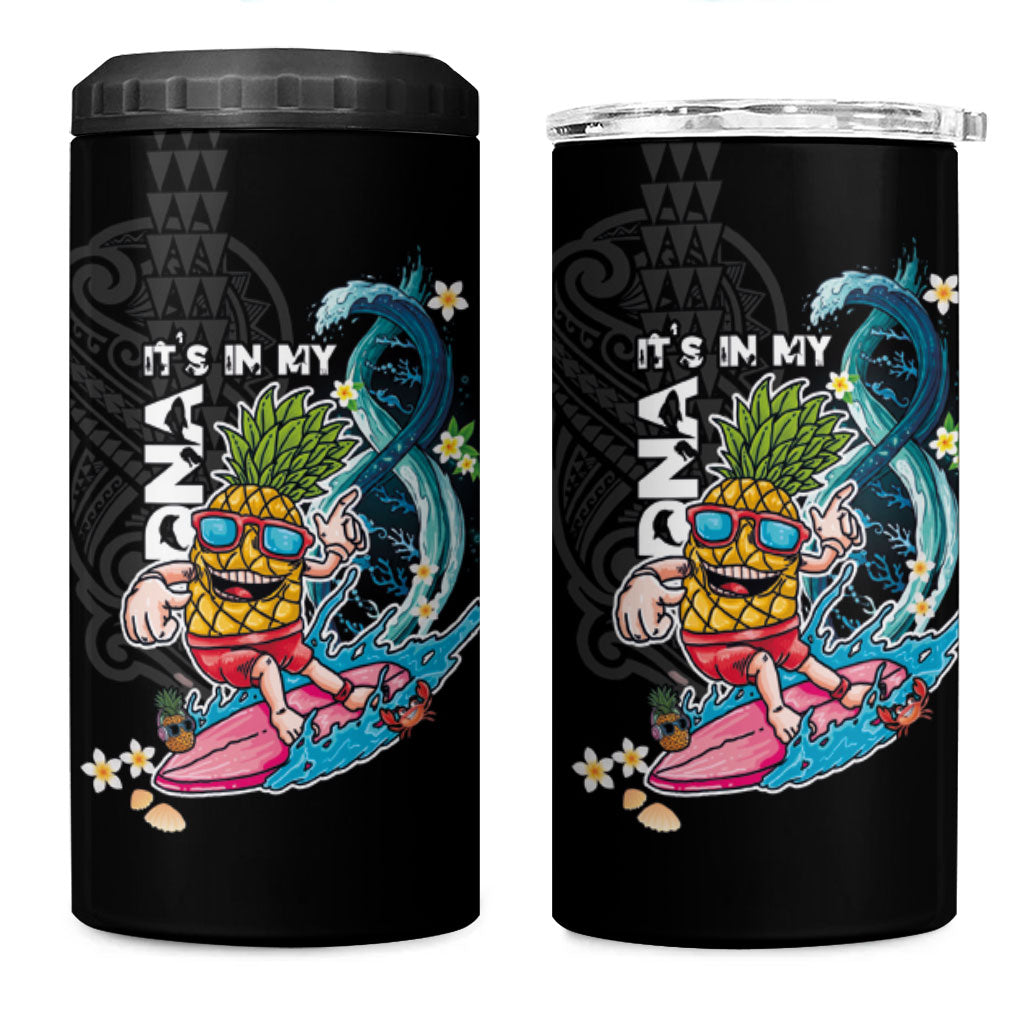 Hawaii Pineapple Surfing 4 in 1 Can Cooler Tumbler It's in My DNA - Kakau and Polynesian Pattern LT03 One Size: 16 oz Black - Polynesian Pride