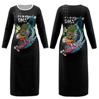 Hawaii Pineapple Surfing Couples Matching Long Sleeve Bodycon Dress and Long Sleeve Button Shirt It's in My DNA - Kakau and Polynesian Pattern LT03 - Polynesian Pride
