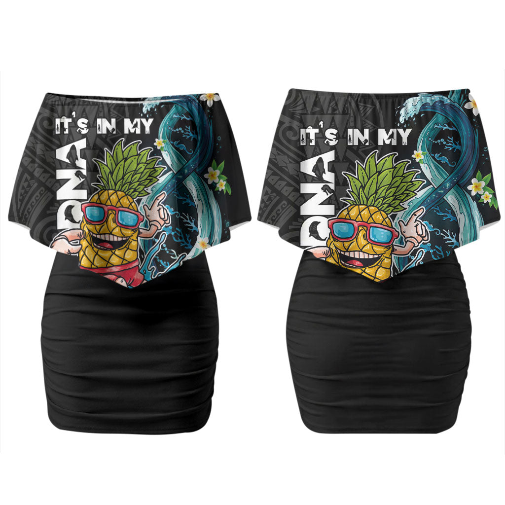 Hawaii Pineapple Surfing Couples Matching Off Shoulder Short Dress and Hawaiian Shirt It's in My DNA - Kakau and Polynesian Pattern LT03 - Polynesian Pride