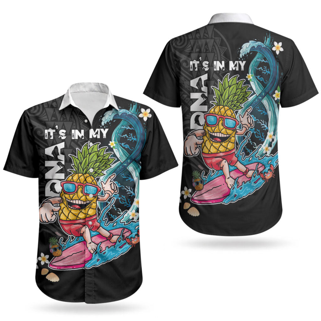 Hawaii Pineapple Surfing Couples Matching Off Shoulder Short Dress and Hawaiian Shirt It's in My DNA - Kakau and Polynesian Pattern LT03 - Polynesian Pride
