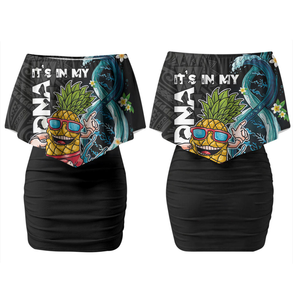 Hawaii Pineapple Surfing Couples Matching Off Shoulder Short Dress and Long Sleeve Button Shirt It's in My DNA - Kakau and Polynesian Pattern LT03 - Polynesian Pride
