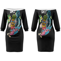 Hawaii Pineapple Surfing Couples Matching Off The Shoulder Long Sleeve Dress and Long Sleeve Button Shirt It's in My DNA - Kakau and Polynesian Pattern LT03 - Polynesian Pride
