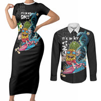 Hawaii Pineapple Surfing Couples Matching Short Sleeve Bodycon Dress and Long Sleeve Button Shirt It's in My DNA - Kakau and Polynesian Pattern LT03 Black - Polynesian Pride