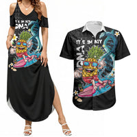 Hawaii Pineapple Surfing Couples Matching Summer Maxi Dress and Hawaiian Shirt It's in My DNA - Kakau and Polynesian Pattern LT03 Black - Polynesian Pride