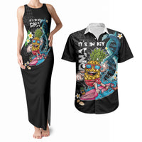 Hawaii Pineapple Surfing Couples Matching Tank Maxi Dress and Hawaiian Shirt It's in My DNA - Kakau and Polynesian Pattern LT03 Black - Polynesian Pride