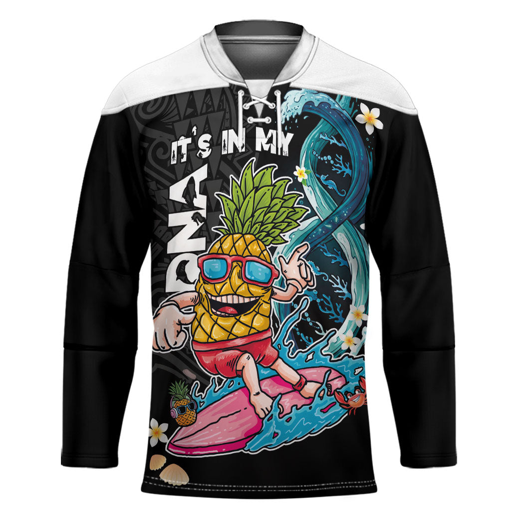 Hawaii Pineapple Surfing Hockey Jersey It's in My DNA - Kakau and Polynesian Pattern LT03 Unisex Black - Polynesian Pride