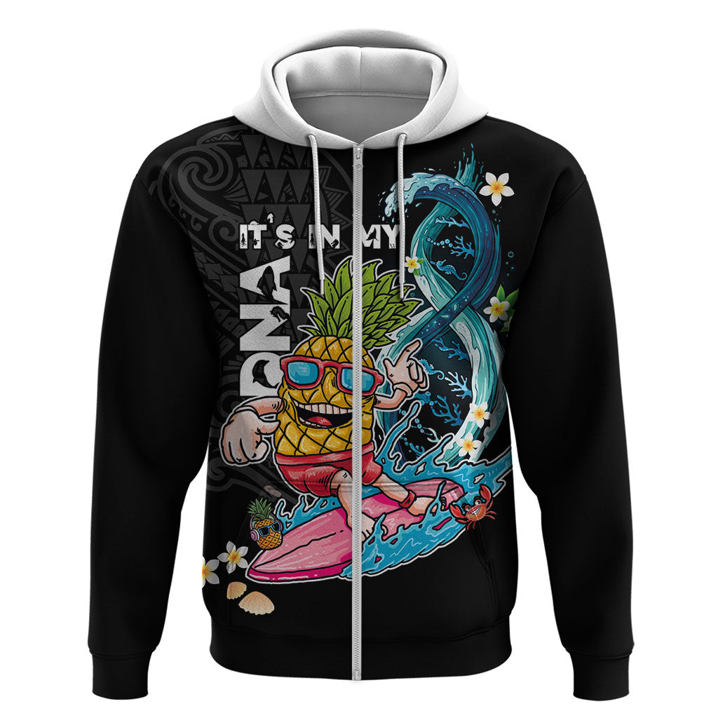 Hawaii Pineapple Surfing Hoodie It's in My DNA - Kakau and Polynesian Pattern LT03 Zip Hoodie Black - Polynesian Pride